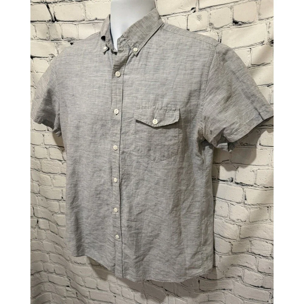 J Crew Linen Short Sleeve Shirt Mens Medium Classic Fit Baird McNutt Blue Irish